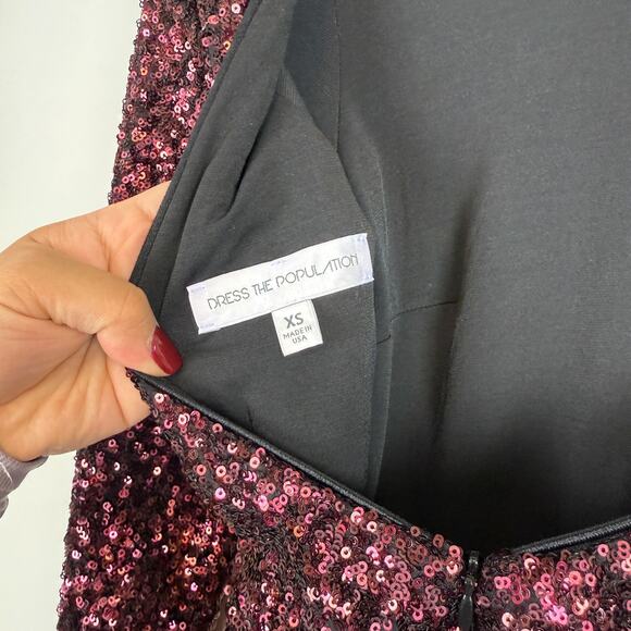Dress the Population Sequins Mini Bodycon Open Back Dress Maroon Red - XS - Picture 6 of 9